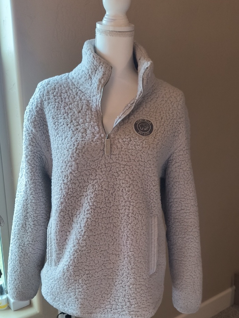 ivory ella Light Gray Sherpa Quarter-Zip Pullover